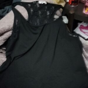 Ardene Black Asymmetrical Back Lace Tank Top